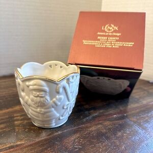 Lenox Votive Holder Merry Lights Santa Ceramic Gold Trim Christmas Decor‎ NIB